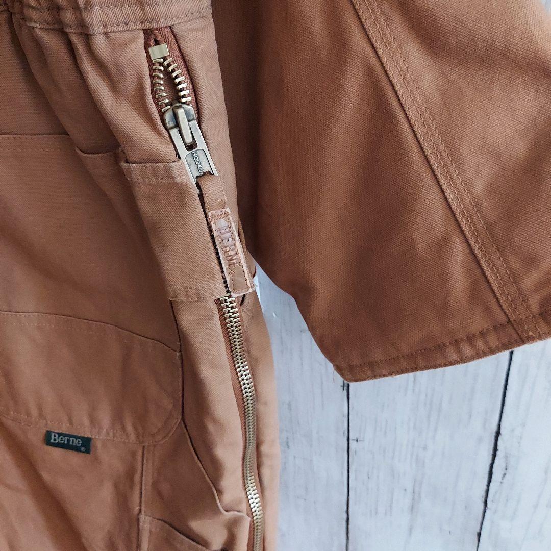 【BERNE】希少 ベルン 企業刺繍 ダック地 オーバーオール 2XL 茶