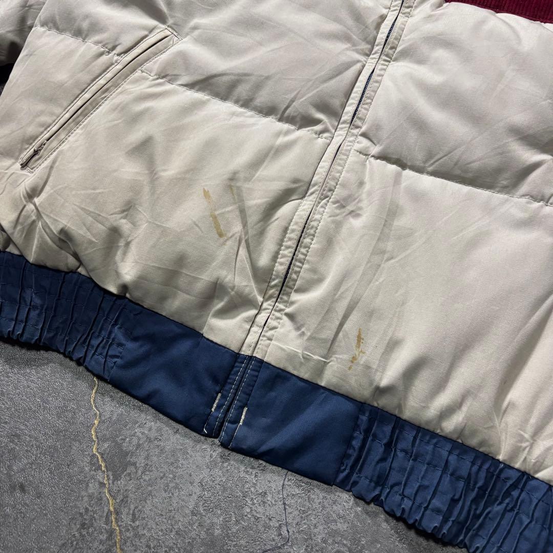 70s80sヴィンテージダウンジャケット生成りバーガンディネイビー短丈古着L