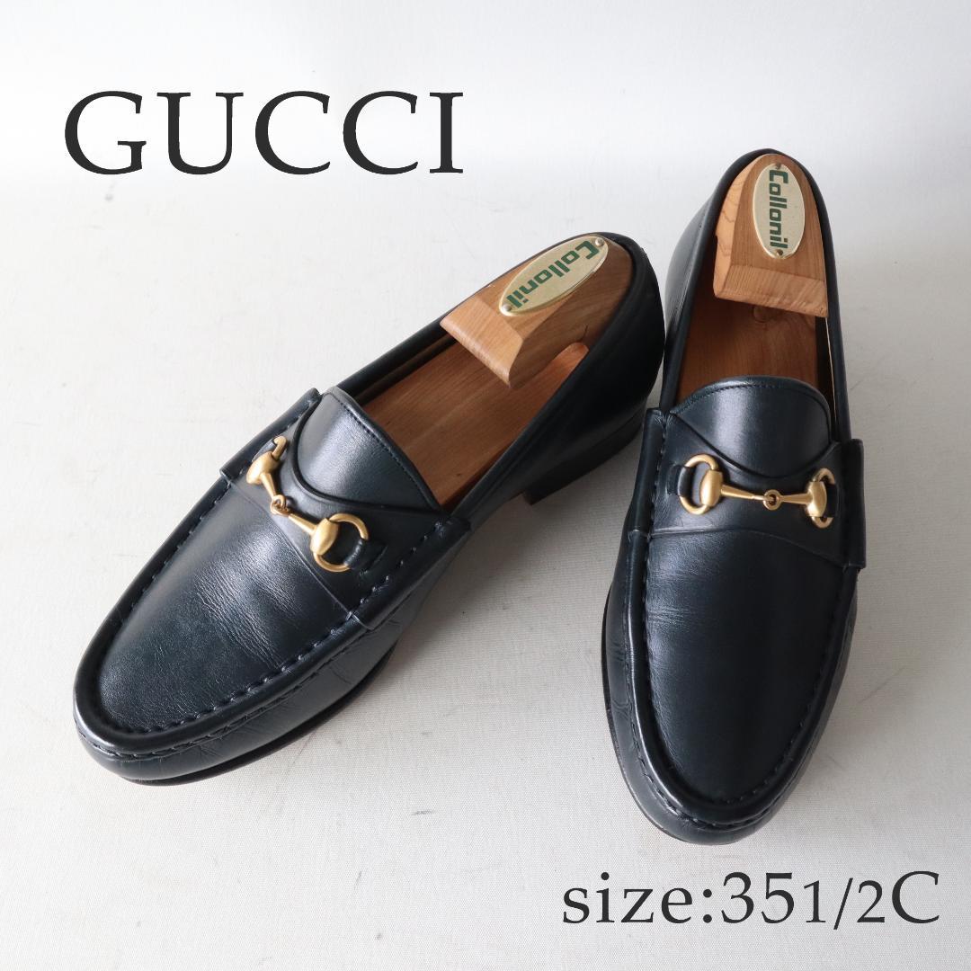 美品グッチ　ホースビットローファー　ダークネイビー×金　35.5 22.5cm