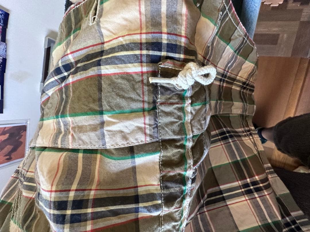 ジュンヤワタナベ　チェック柄フード付きモッズコート