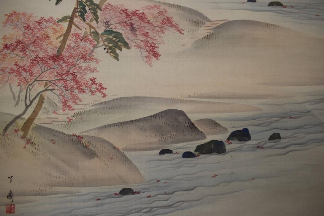 【真作】吉村了斎/孝文/春秋之図/桜花紅葉図/双幅/掛軸☆宝船☆Y-707　JM