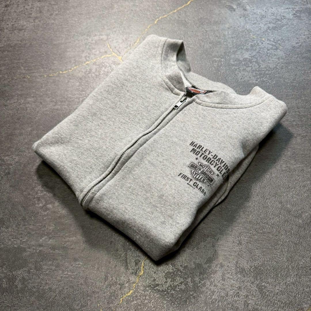 00sUSA製ハーレーダビッドソンアルミジップスウェットカーディガンヘザーグレー