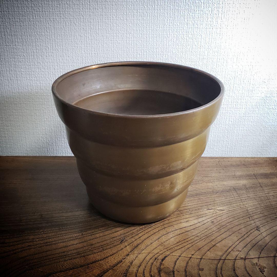 銅器 ゴミ箱 植木鉢カバー 物入れ スペースエイジ 銘 富士 70s 80s