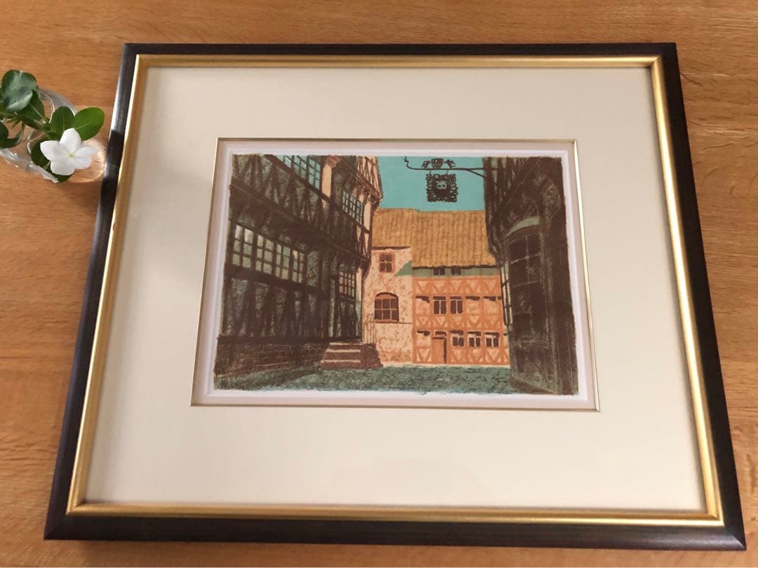 東山魁夷　覆製リトグラフ「オールフスの古い町」古き町にて〜北欧紀行より