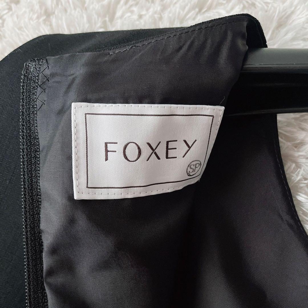 【美品】フォクシー ワンピースドレス ボックスプリーツAライン グログランリボン