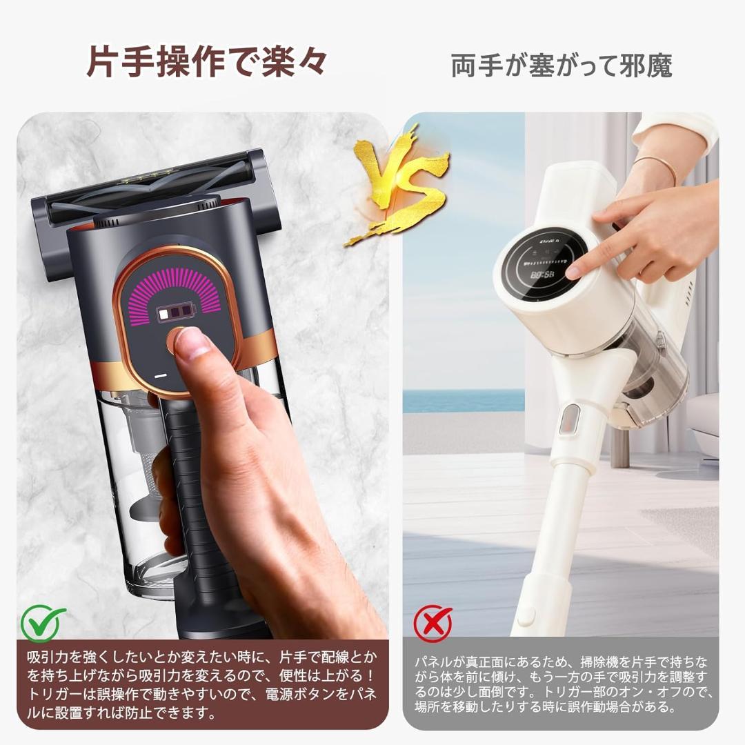 381コードレス掃除機 コードレス75Kpa 強力吸引 軽量 自立 置くだけ充電