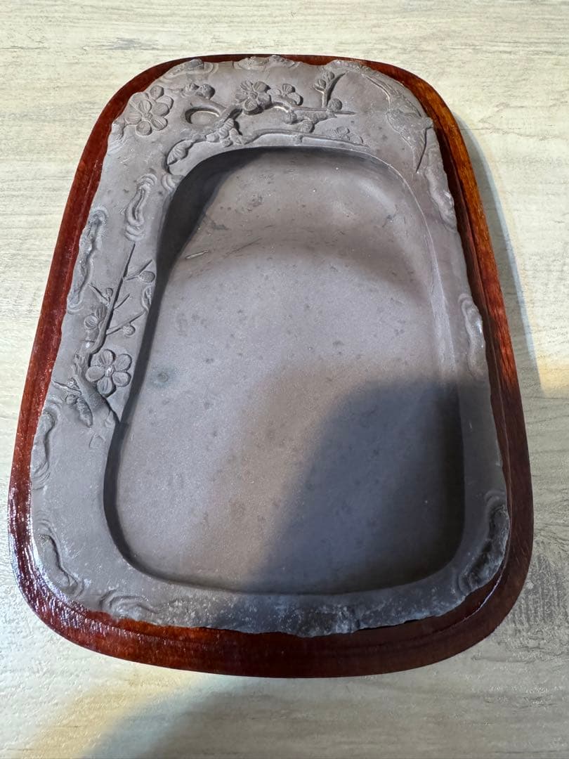 【高級書道具セット】徽州胡開文製 墨6点＋大型端渓系硯（約19cm）木枠付