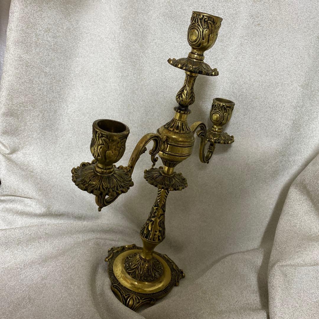 フランスアンティーク真鍮製キャンドルスタンド燭台３灯
