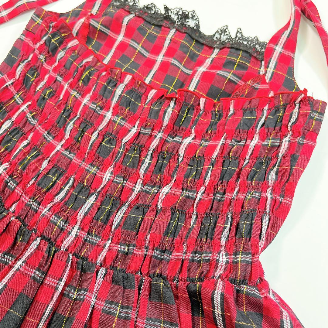 PUTUMAYO プトマヨ ミニワンピース フリル レース チェック 赤