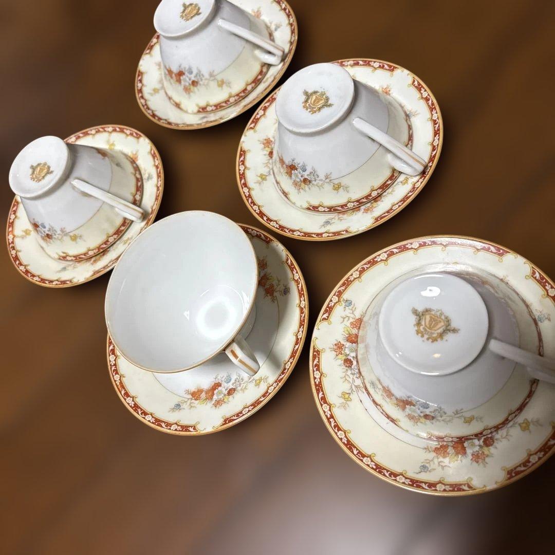 アンティークカップ＆ソーサー五客セットシェイプカップオールドノリタケライバル会社