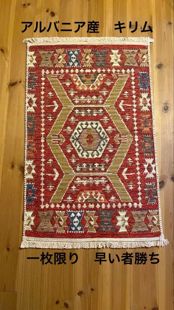 アルバニア産　90×57.5cm トライバルラグ　キリム　新品