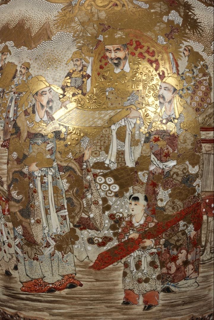 【極上薩摩焼】特大金襴手色絵賢人図獅子摘蓋獅 香炉 飾壺 時代骨董 古美術アート