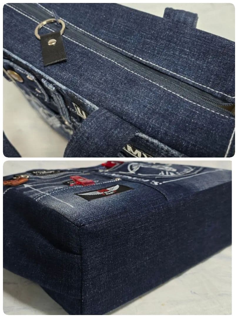 大きめ デニムリメイクバッグ ファスナー ＆ カジュアルサコッシュ 2点