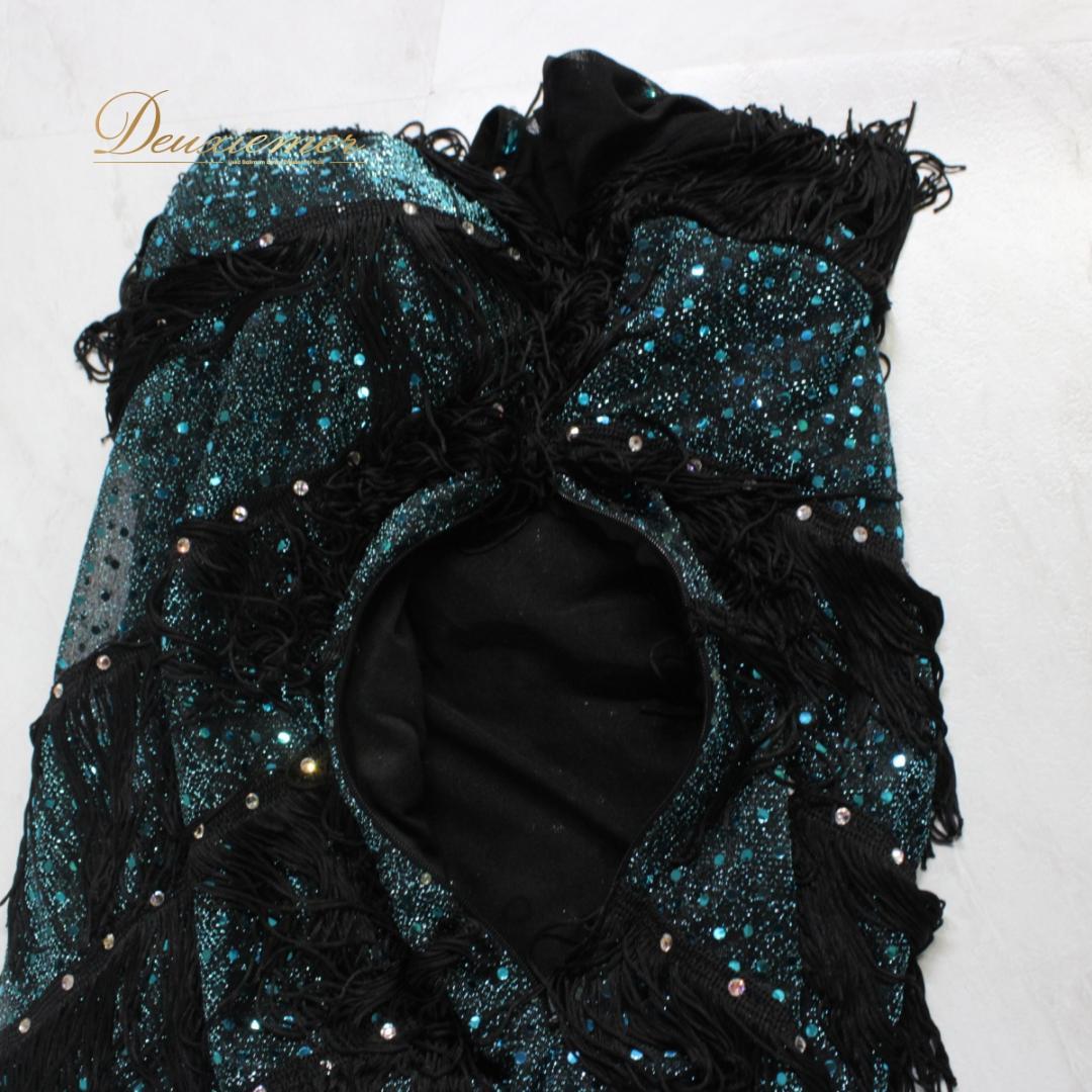 【美品 社交ダンス衣装】ワンピース ドレス ラテン leirena 黒 ブラック