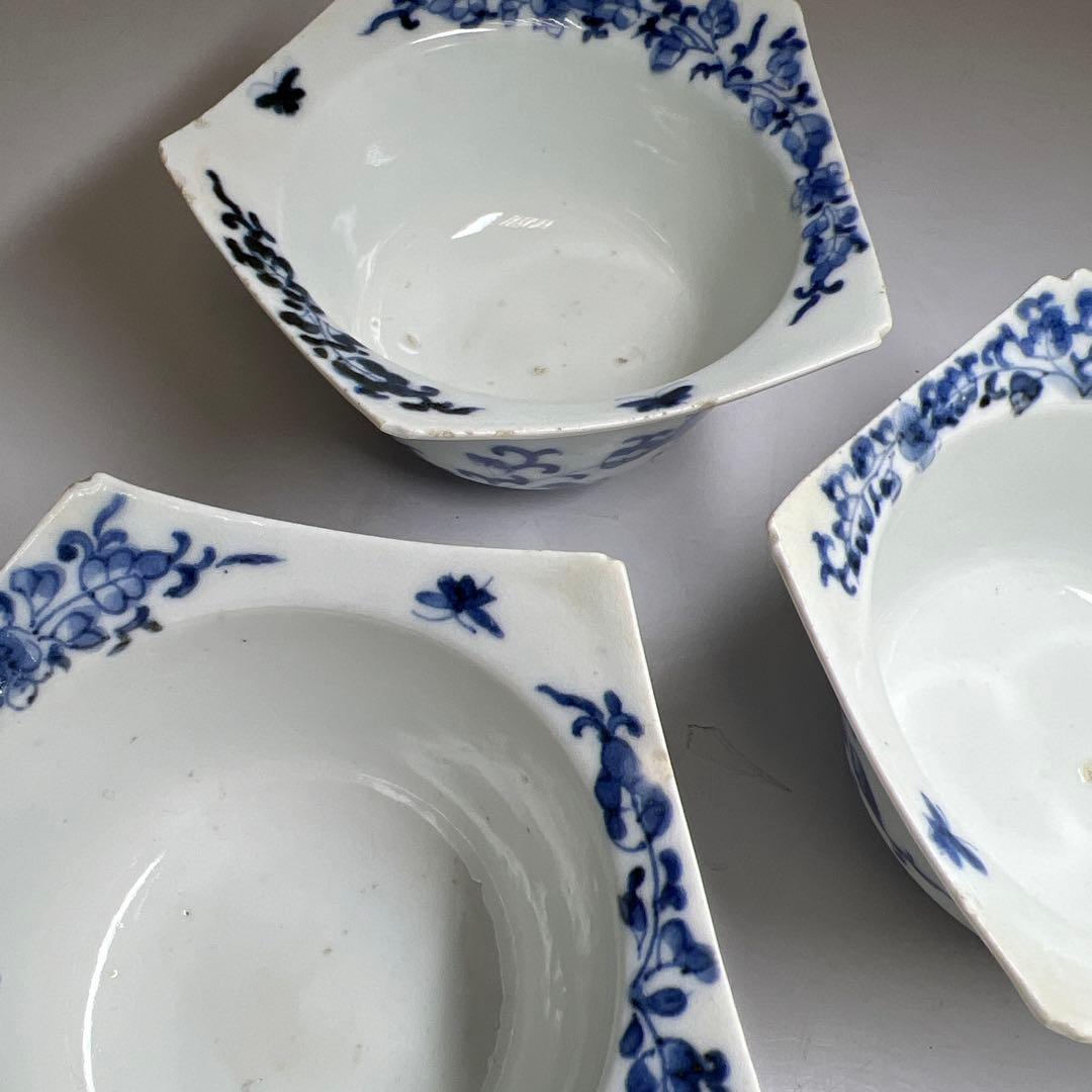 江戸中期　藍柿右衛門花唐草向付六客　木箱付　幅約10.5㎝東Y8-0123☆2F