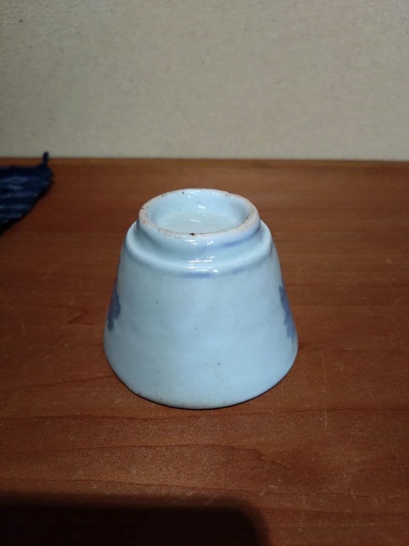 古伊万里   染付 蒟蒻印判 菊花紋 猪口 高台付   こんにゃく印判