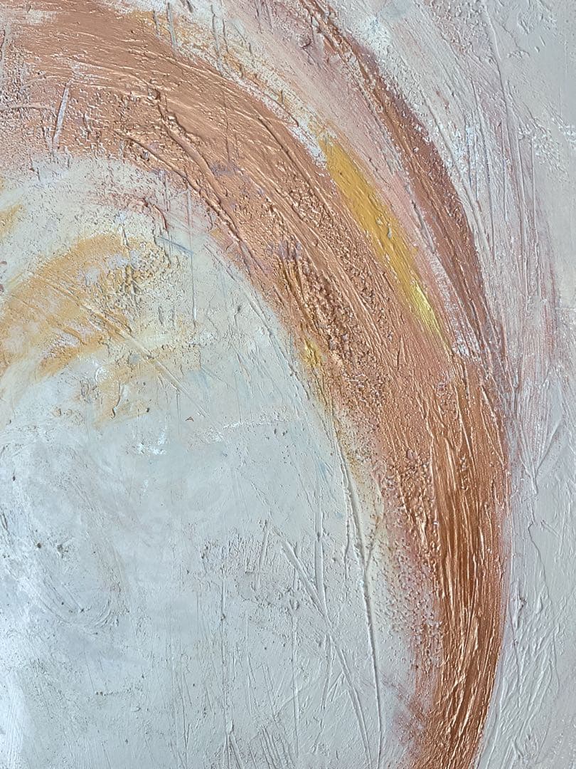 木製ベニヤパネルに描いたオリジナル抽象画オーバルシリーズ ベージュ系×ゴールド