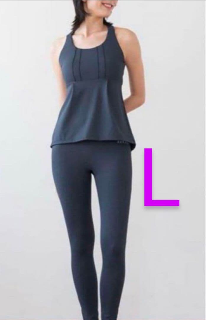 SUKALAデニムクロスヨガウエア　タンクトップとレギンスセット　Lサイズ