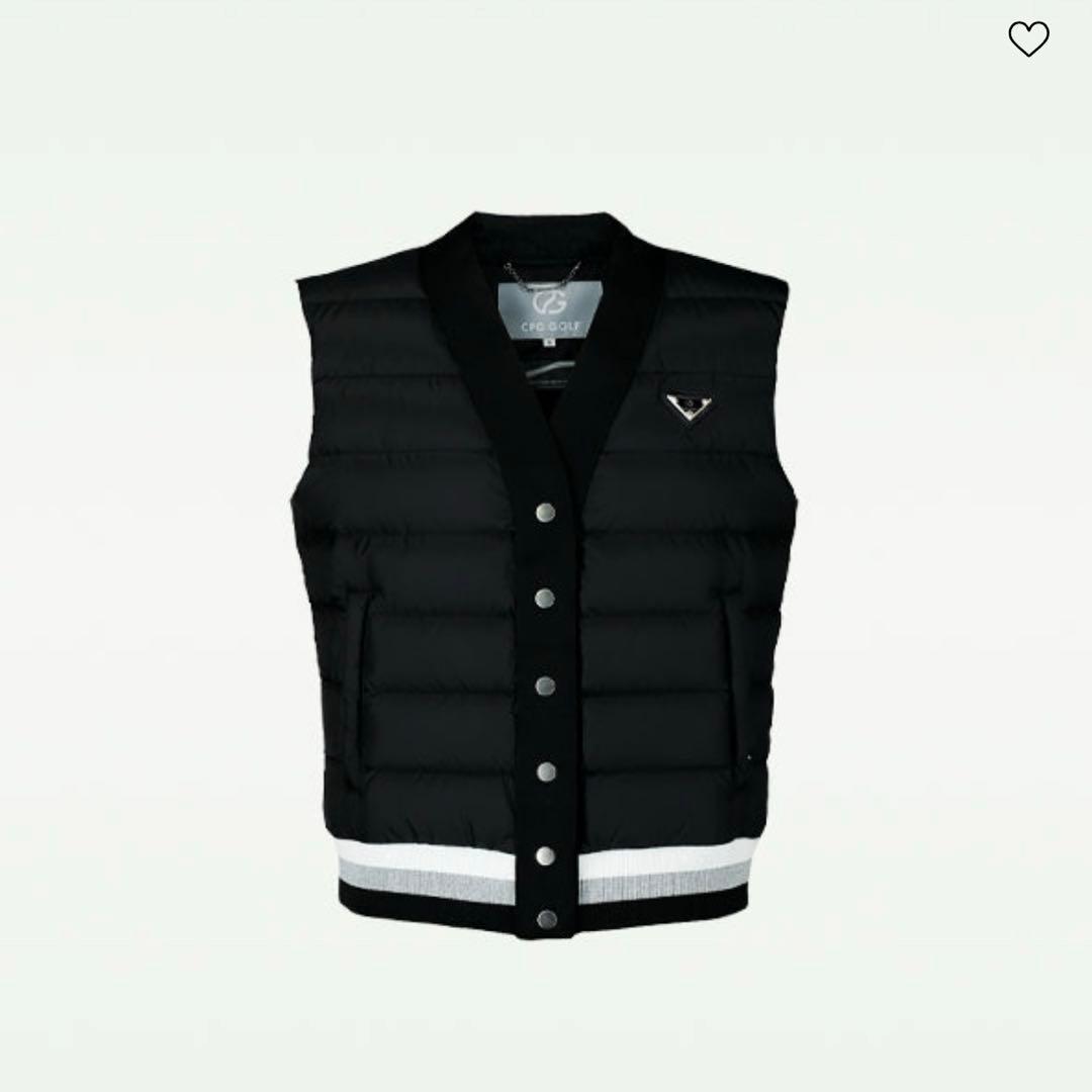 CPG ダウン×背中ニットミディアムロング丈ベスト　ブラックM