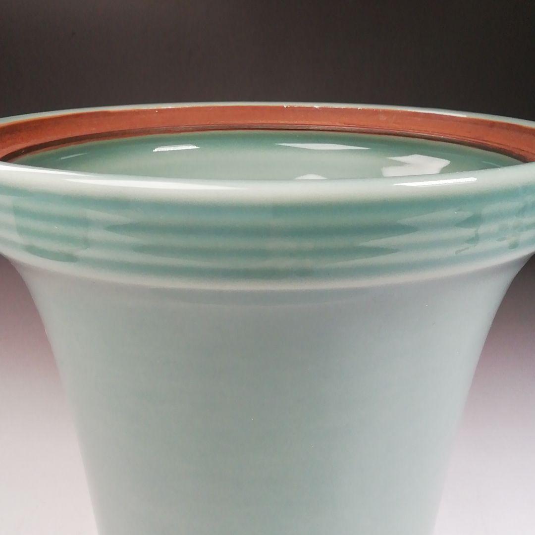 Ｗ１１８　水指　『青磁　末広』『藤山 造』　共箱　茶道具