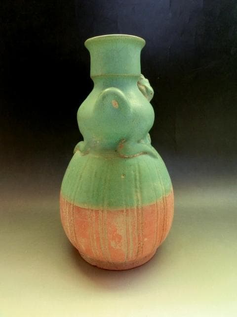 花瓶■唐物馬乗箆目青釉瓶 古い花器 花入 古玩 中国 古美術 時代物 骨董品■