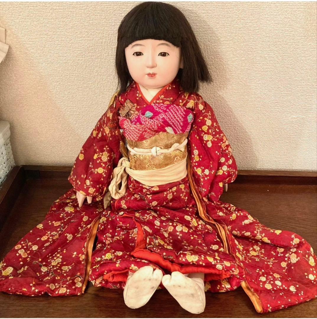 超美品　アンティーク　市松人形　赤　着物　人毛　ドール　大きめ　骨董　和骨董
