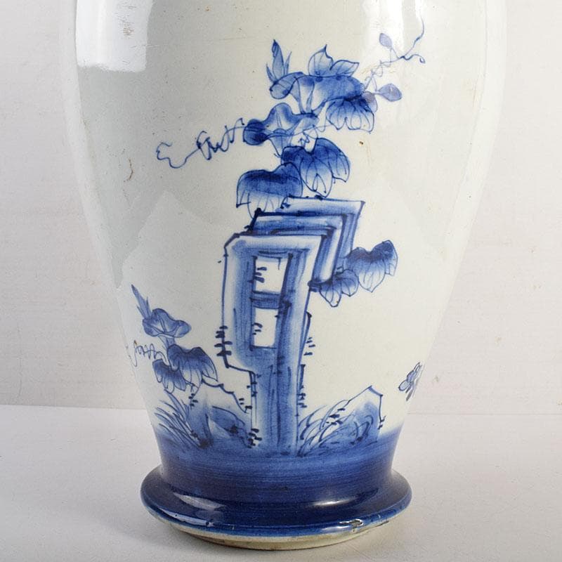 瀬戸焼　古瀬戸　染付花鳥文広口瓶　花瓶　高さ約54cm　M　R8797H