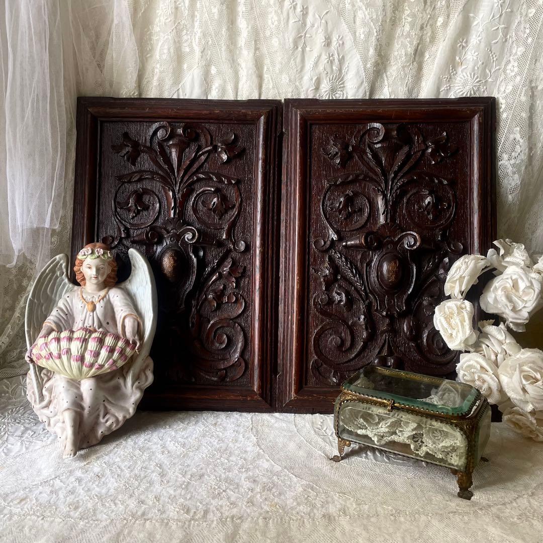 ウッドカービングパネル②木製パネル　卓上ディスプレイボード　フランスアンティーク