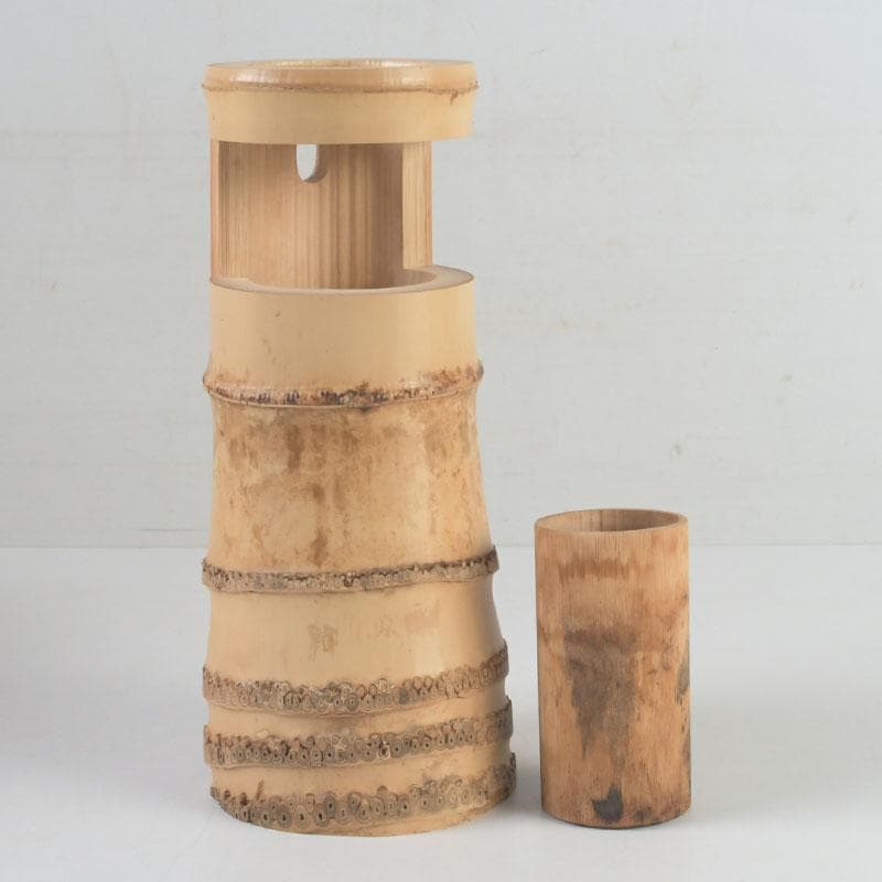 茶道具　淡完作　竹一重切花入　銘好日　紫野　長谷川寛州書付　共布共箱　V9747