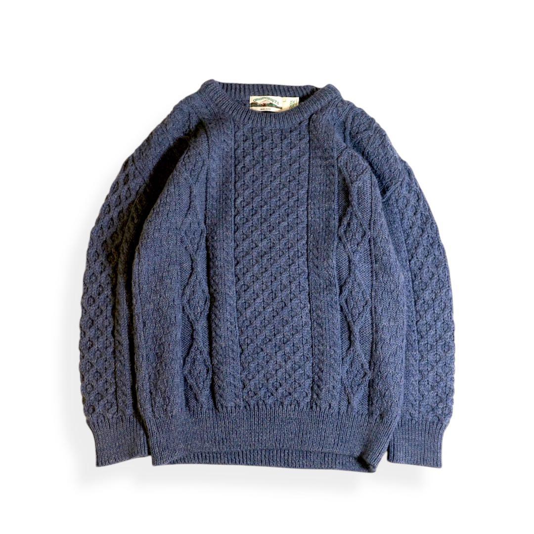 アイルランド製 アランクラフト フィッシャーマンニット L ブルーグレー