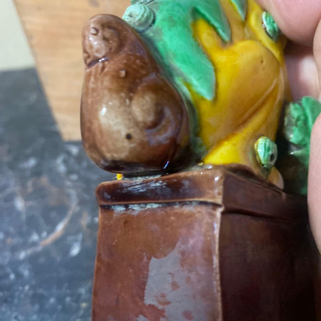 中国古玩　唐獅子一対【桐箱付】