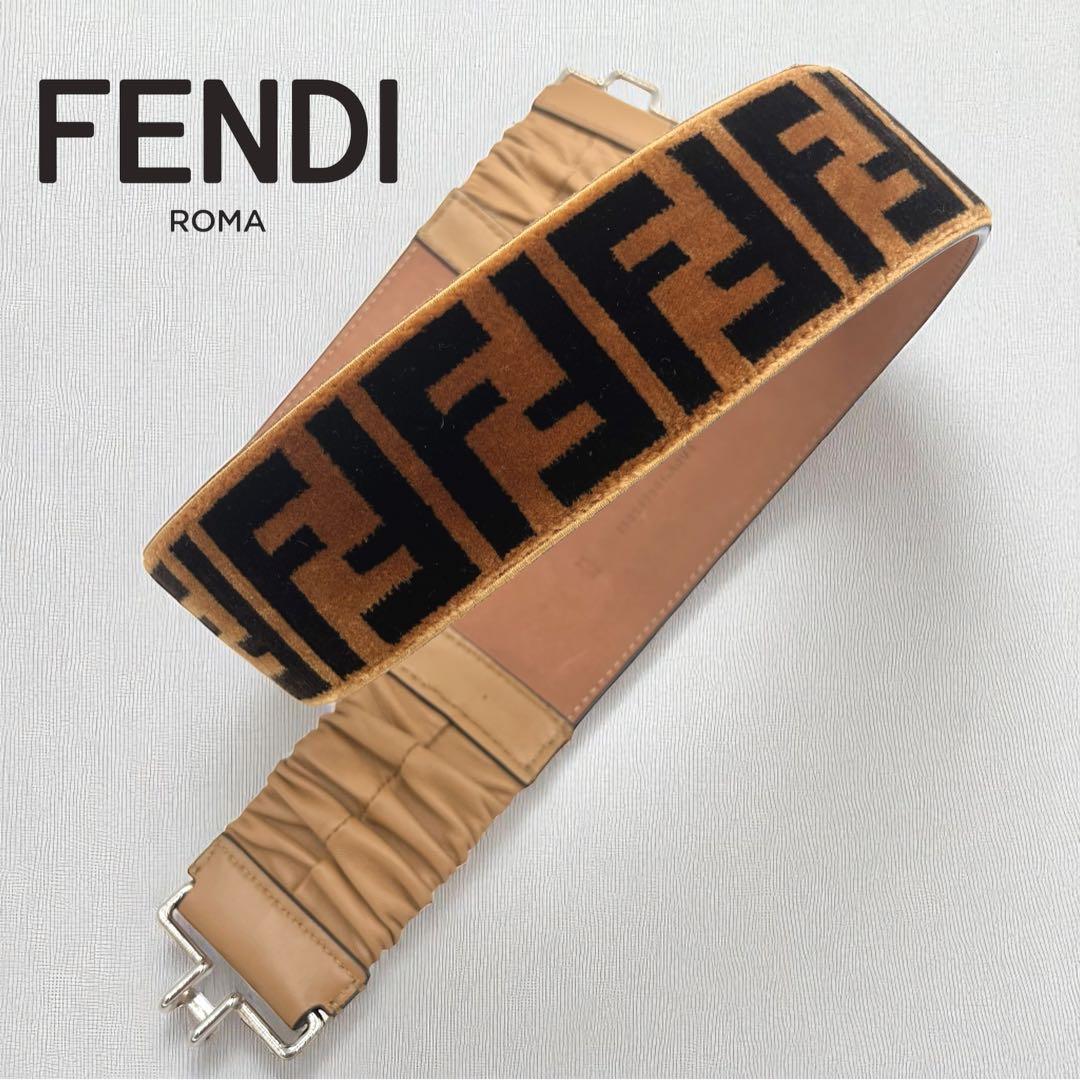 FENDI フェンディ ズッカ ベロア×レザー ベルト レディース ブラウン
