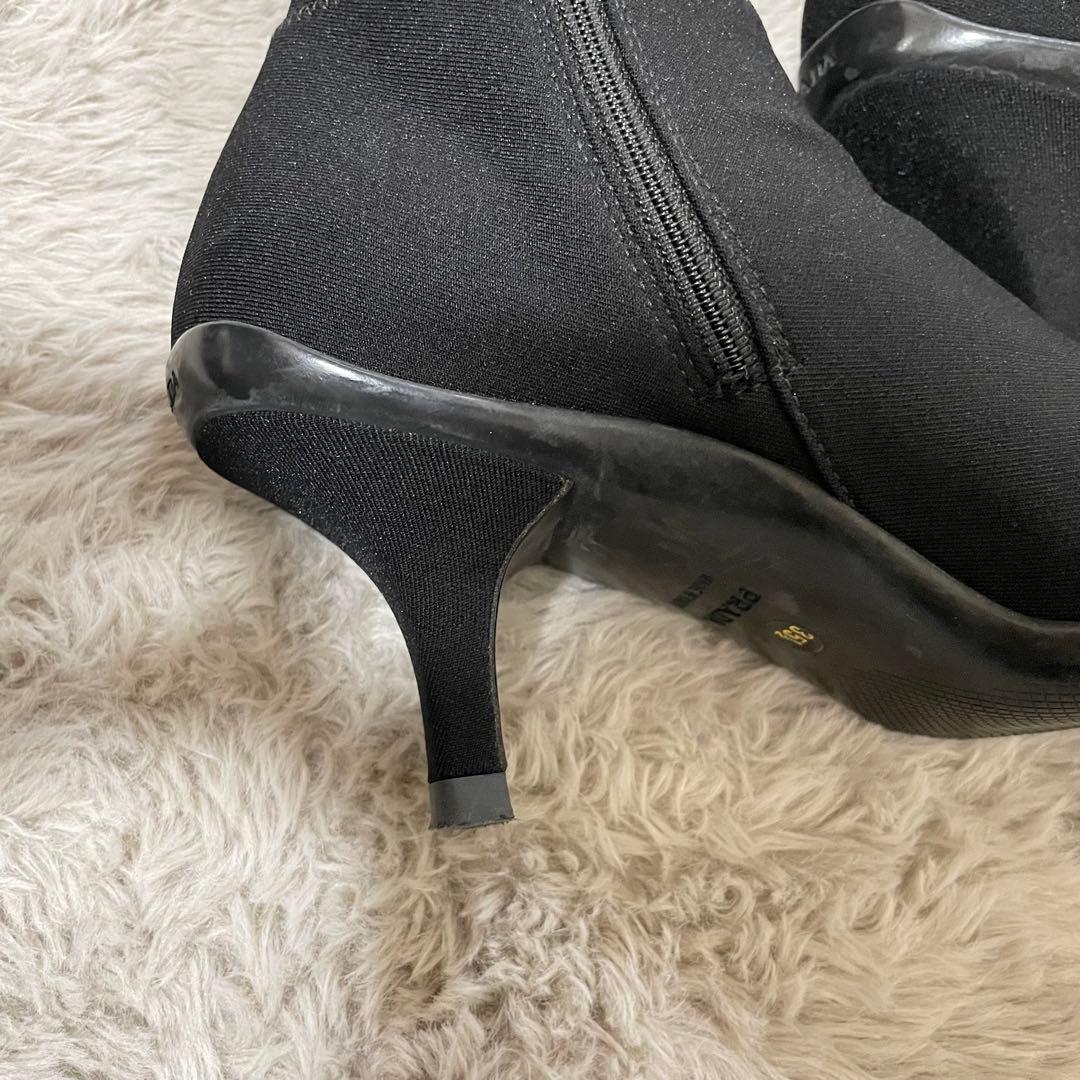 PRADA プラダ ロングブーツ サイドジップ ストレッチ 黒 ピンヒール