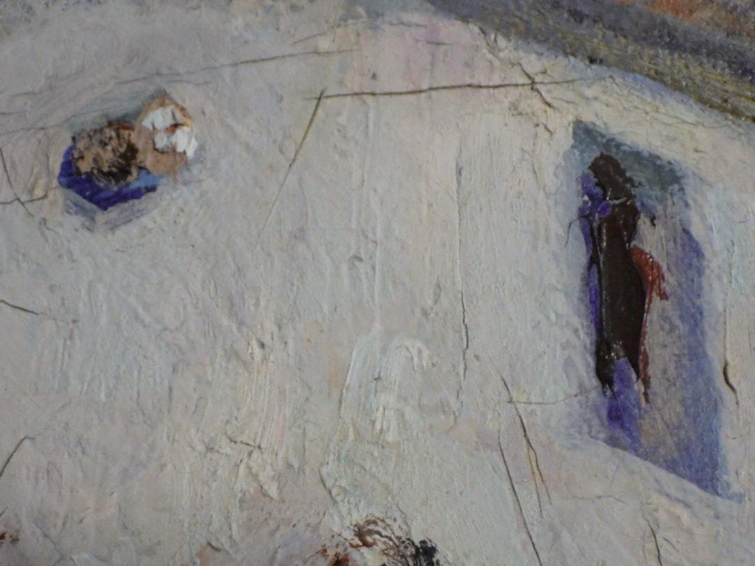 真作 春田美樹 油彩 闘牛場の内庭 ロンダ 肉筆 地図 木枠F6サイズ 一点物