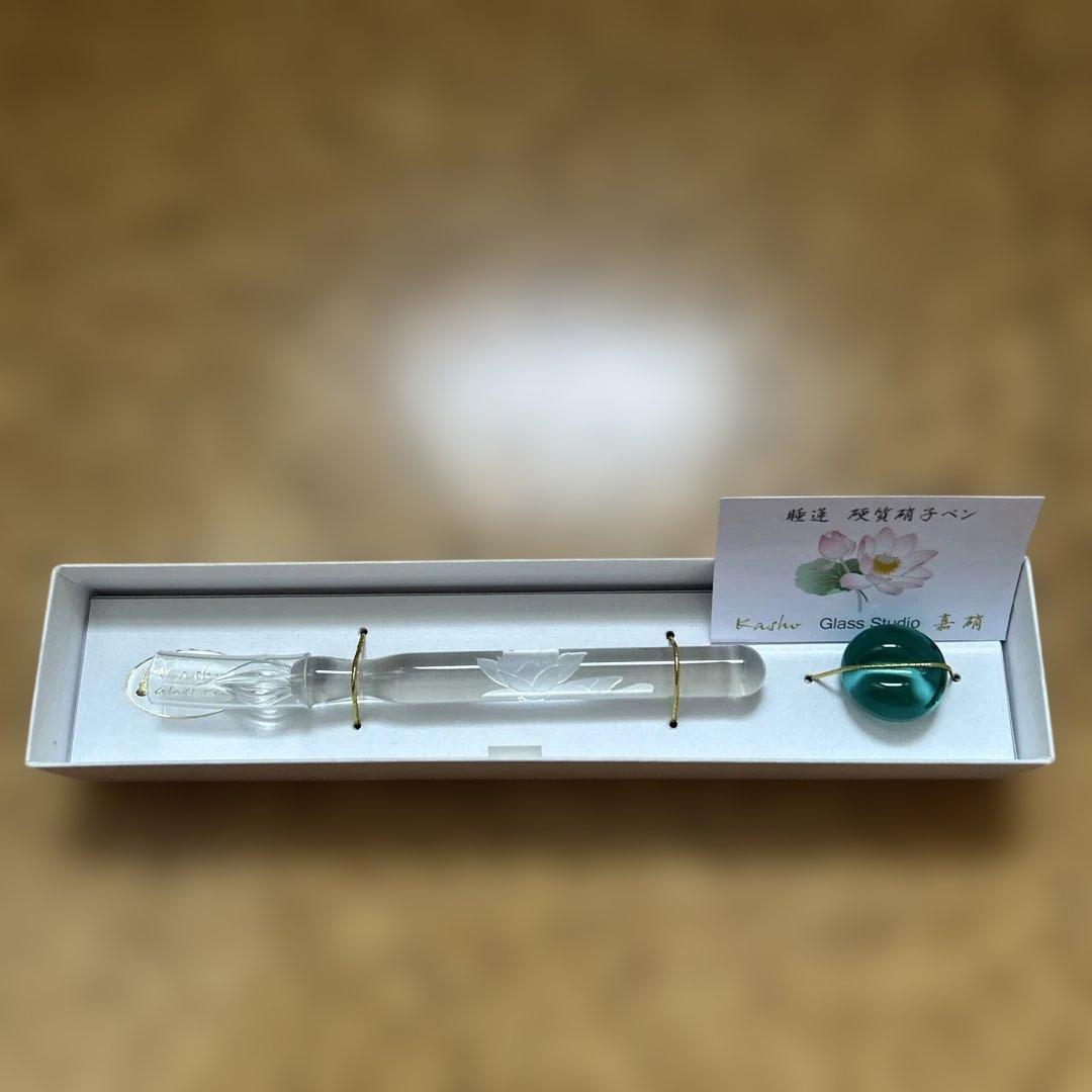 ガラスペン 蓮の花彫刻付き