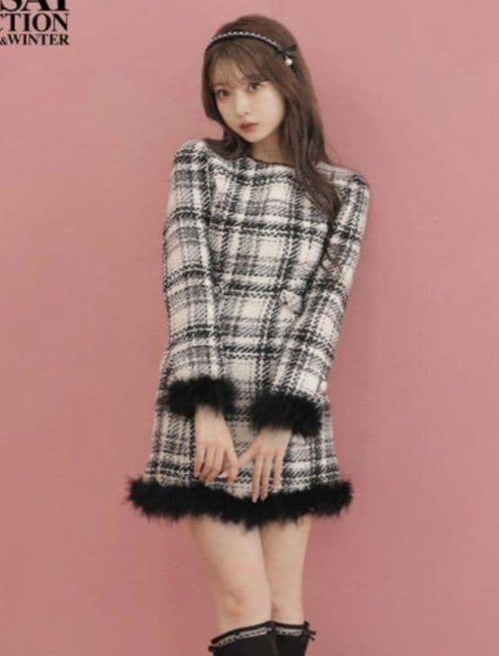 【m.me.eme】チェックフェザーワンピース