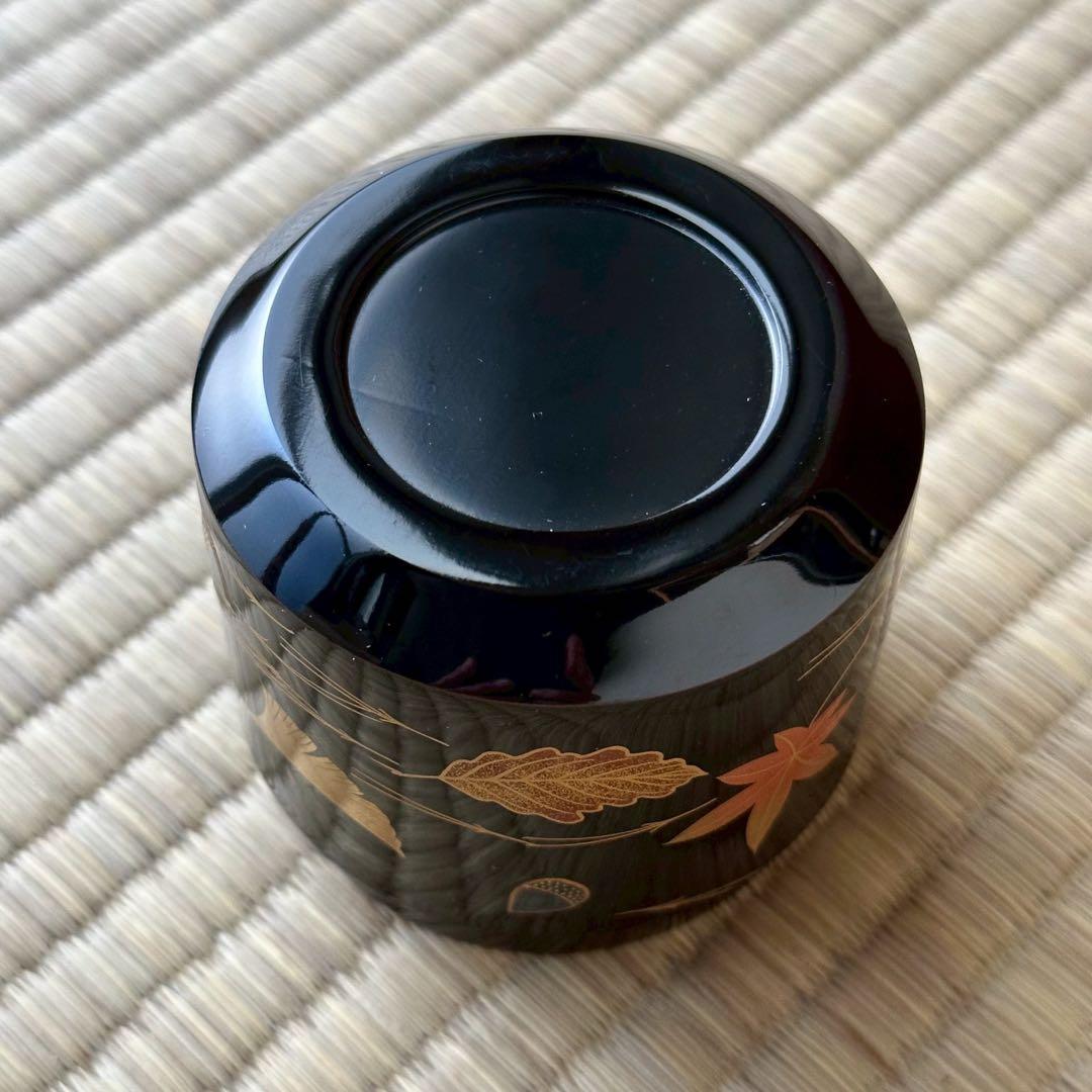 蒔絵師 中村宗尹作 【雪吹】「吹寄」棗 薄茶器 黒漆 金蒔絵 螺鈿 茶道具 共箱