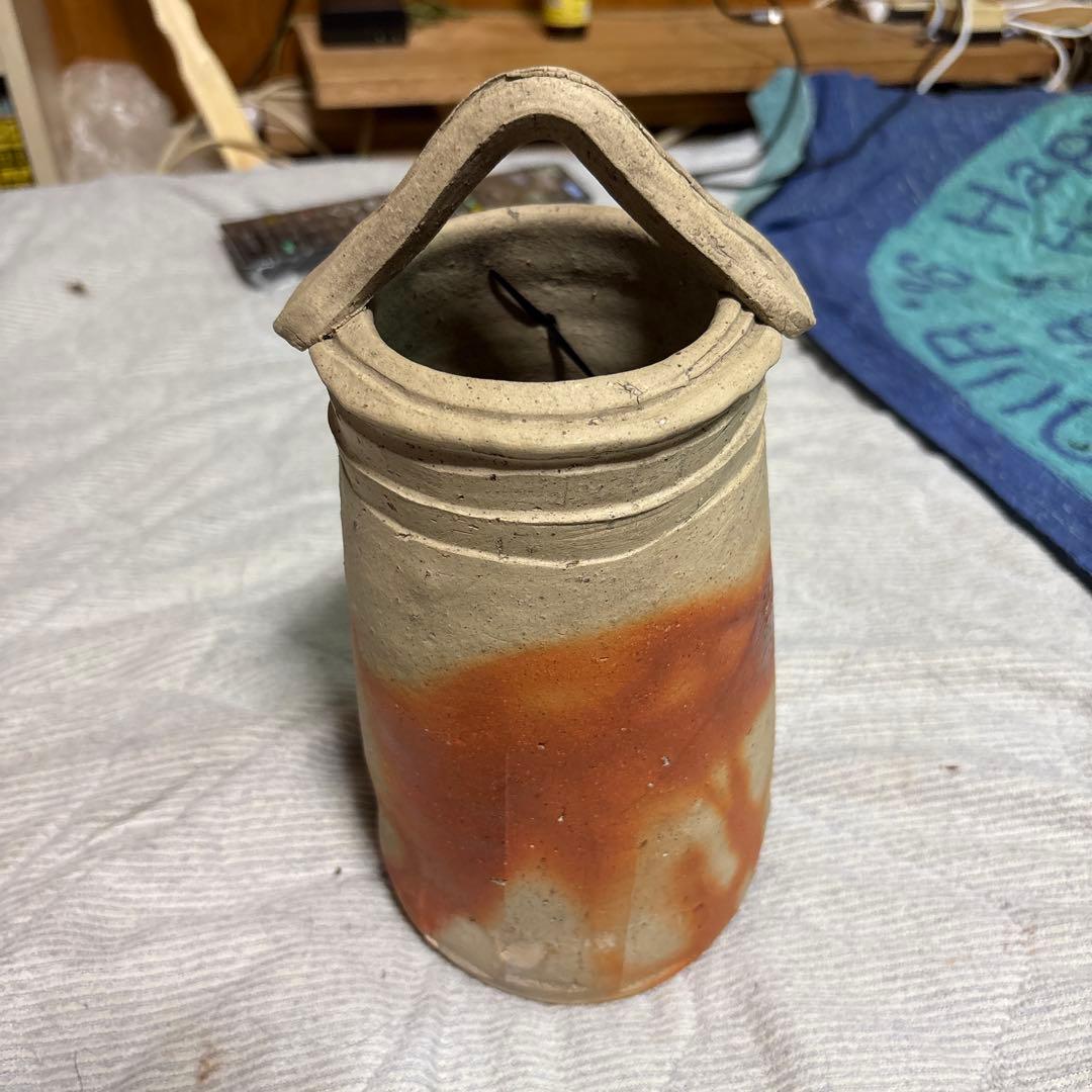 備前の名工人間国宝　金重陶陽作の持ち手付き掛け兼用置花入　未使用　値下げします