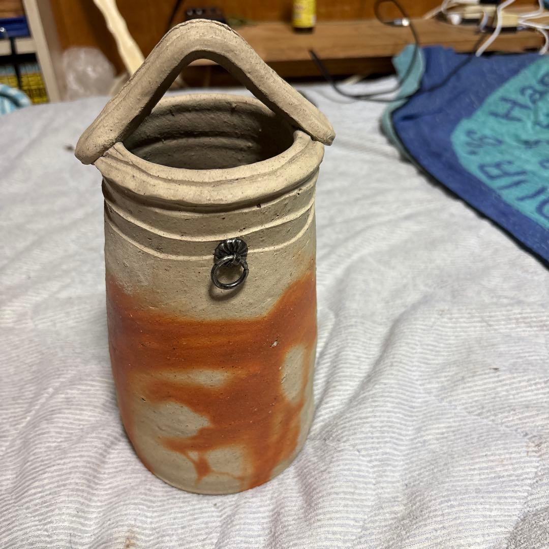 備前の名工人間国宝　金重陶陽作の持ち手付き掛け兼用置花入　未使用　値下げします