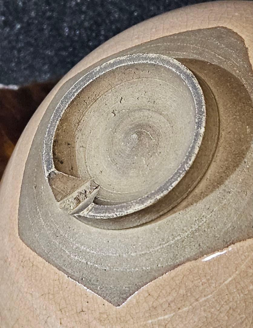 明治時代　古萩　割高台　茶碗　直径約14.1cm　時代箱　仕覆付き　茶道具　茶器