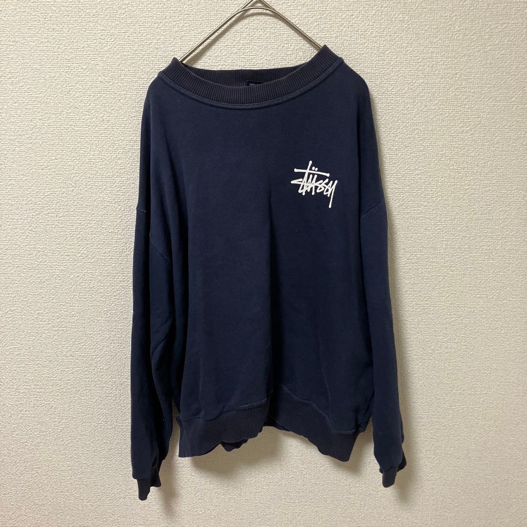 青赤タグ　STUSSY ネイビー クルーネック トレーナー　Ｍ