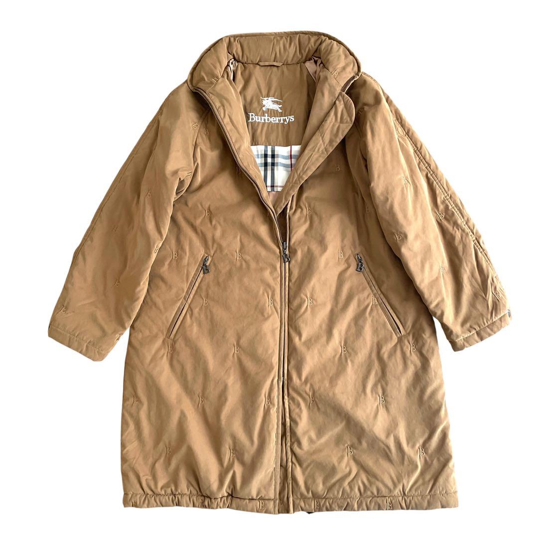 美品 90sヴィンテージ Burberry ロゴ総柄 中綿入り コート フード付