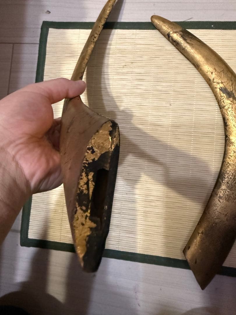 桃山期〜江戸期‼️希少‼️木製の三品‼️金彩脇立‼️前立‼️武具 甲冑‼️兜は付属しません‼️