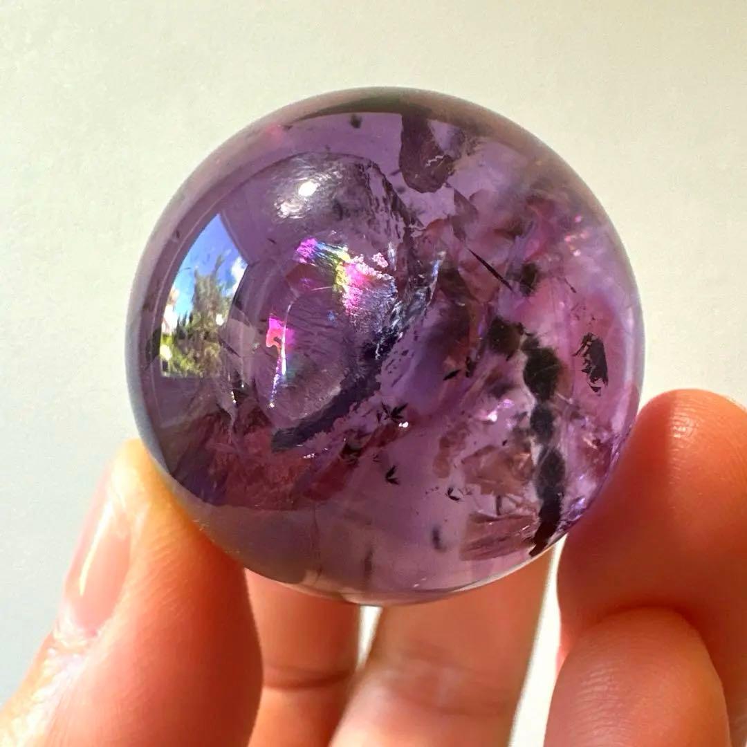 アメシスト　スフィア　高品質　ホーランダイト　虹　ファントム