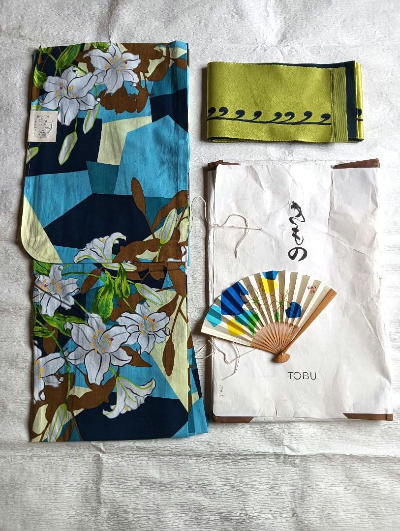 HATA TOKI(羽田登喜男の孫)浴衣、帯、手描き扇子一式　未着用 保管品