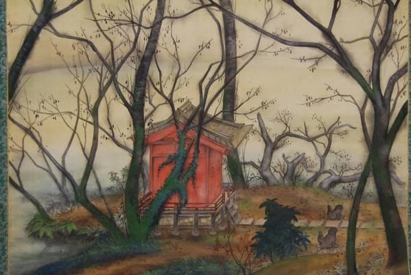 不詳/作者不詳/神社/祠図/布袋屋掛軸HBー772