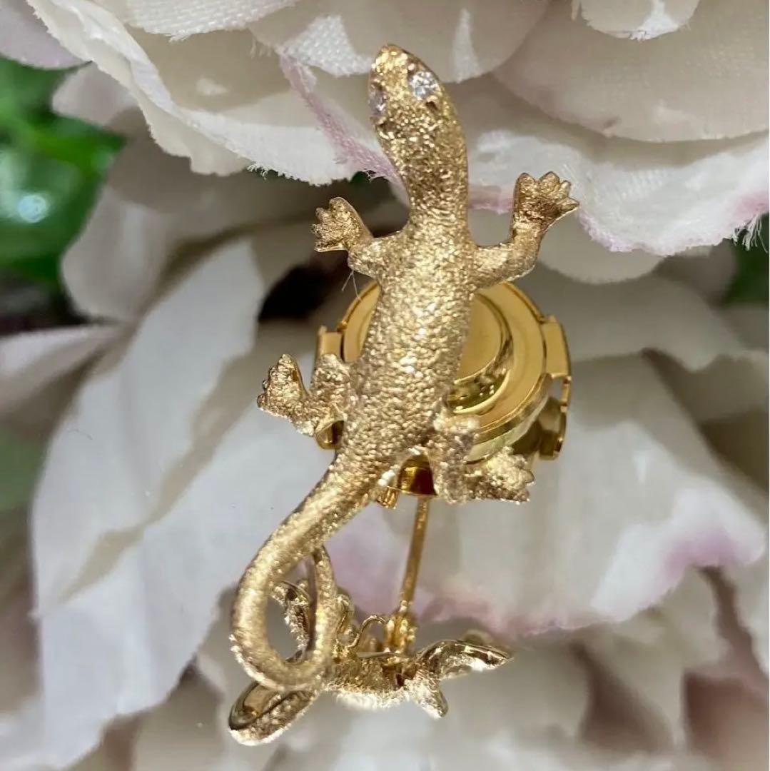 【新品未使用】K18 天然ダイヤモンド　ヤモリ　ピンブローチ　ペンダントトップ