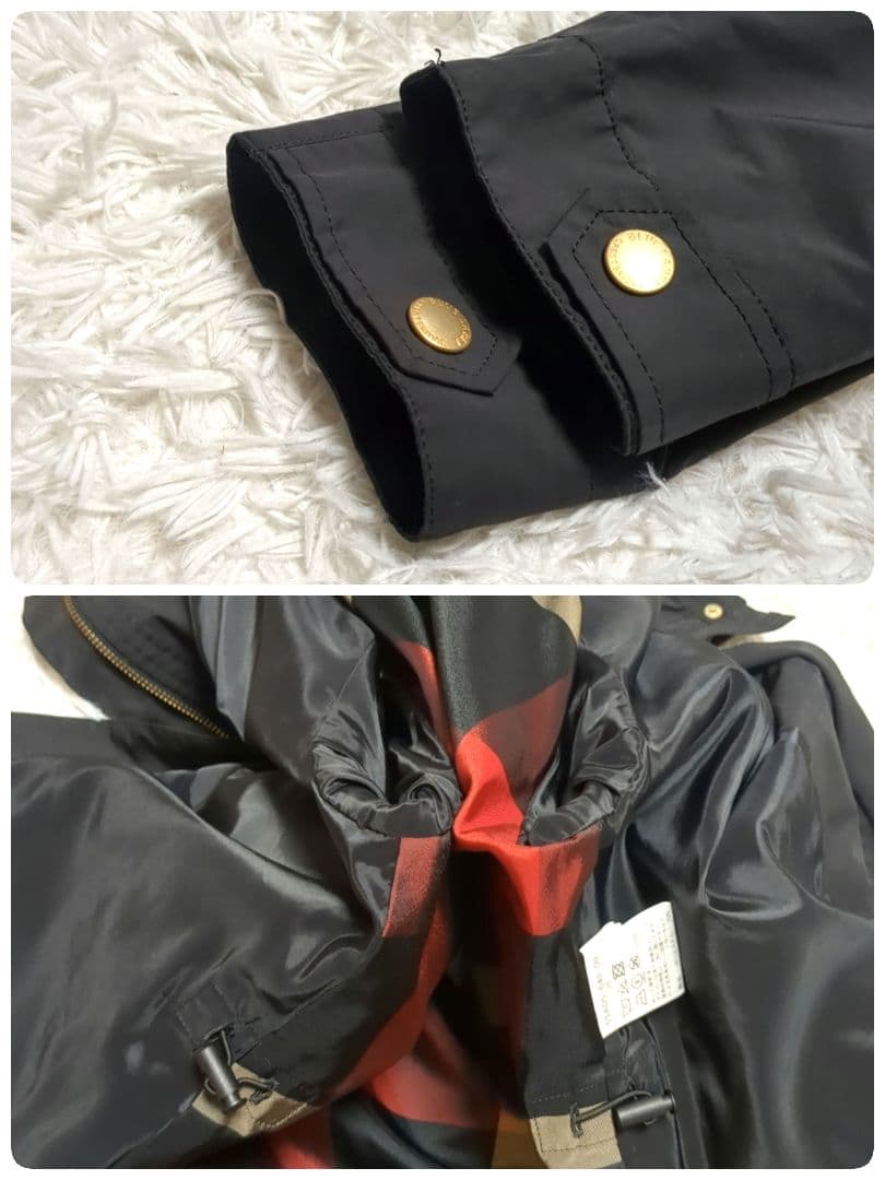 【美品】ブルーレーベルクレストブリッジ☆黒　金釦　フードコート　ハウスチェック