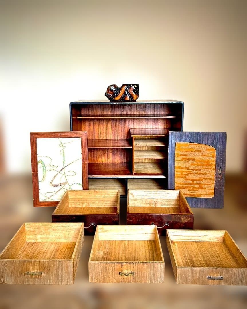 【アンティーク】木製 天然木 茶棚 茶箪笥 水屋箪笥 飾り棚 昭和中期 時代家具