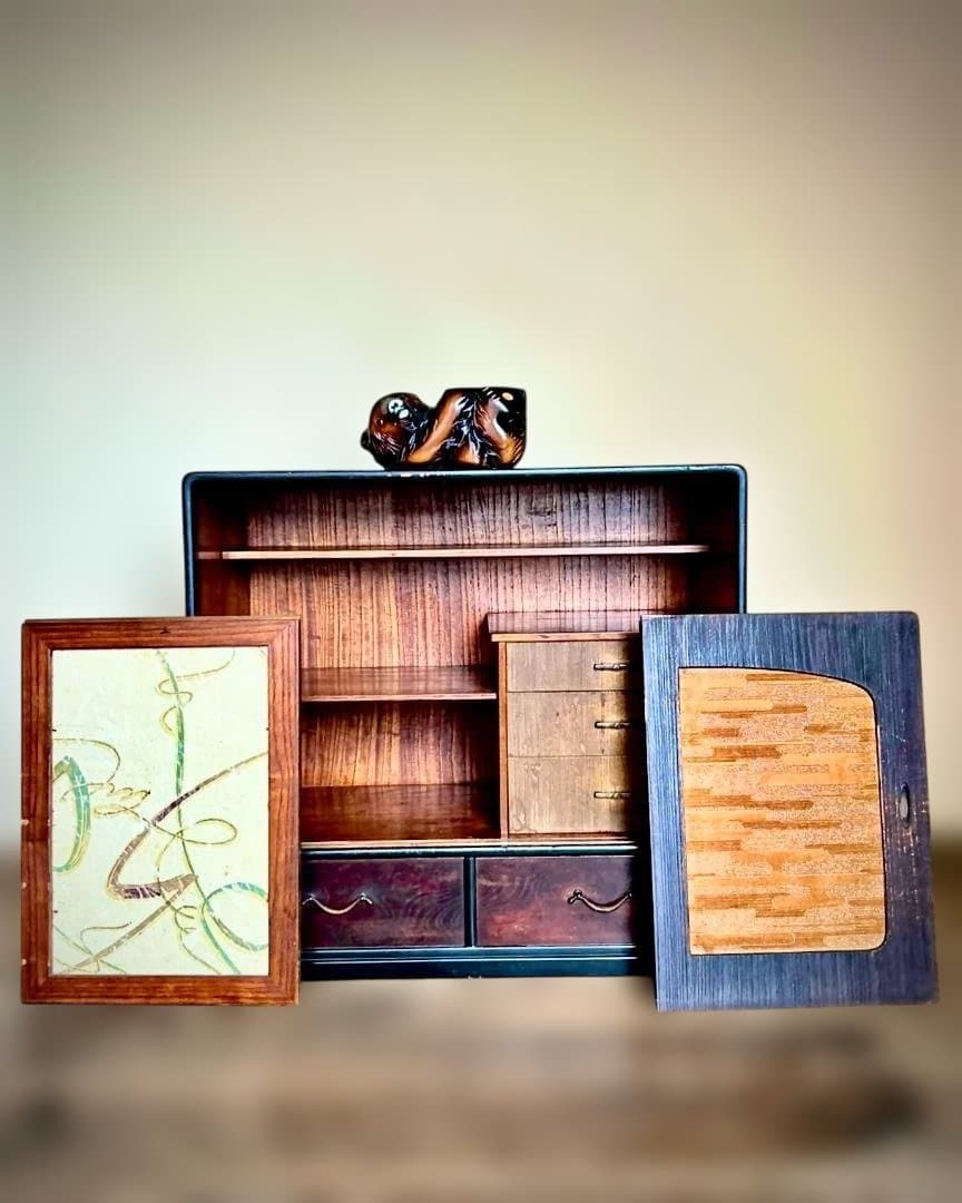 【アンティーク】木製 天然木 茶棚 茶箪笥 水屋箪笥 飾り棚 昭和中期 時代家具